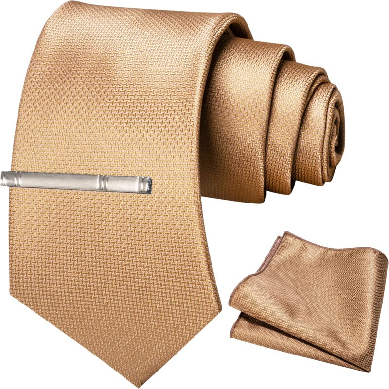 RBOCOTT Silk Stripe Plaid Tie and Pocket Square with Tie Clip Sets for Men - Image 3